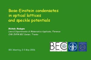 BoseEinstein condensates in optical lattices and speckle potentials