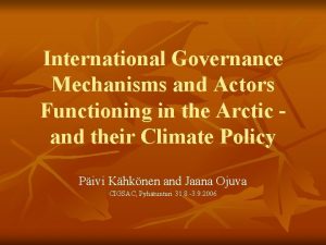 International Governance Mechanisms and Actors Functioning in the