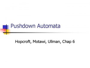 Pushdown Automata Hopcroft Motawi Ullman Chap 6 PDAs