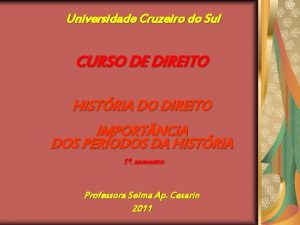 Universidade Cruzeiro do Sul CURSO DE DIREITO HISTRIA