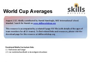 World Cup Averages August 2015 Kindly contributed by