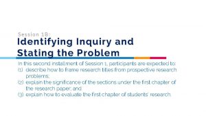 Session 1 B Identifying Inquiry and Stating the