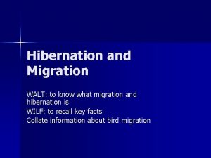 Hibernation and Migration WALT to know what migration