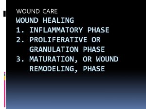 WOUND CARE WOUND HEALING 1 INFLAMMATORY PHASE 2