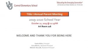 Title I Annual Parent Meeting 2019 2020 School