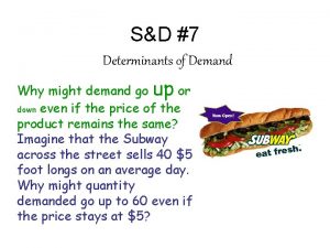 SD 7 Determinants of Demand Why might demand