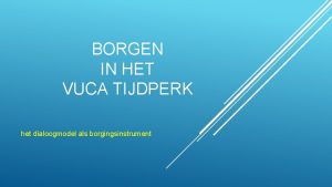 BORGEN IN HET VUCA TIJDPERK het dialoogmodel als