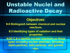 Unstable Nuclei and Radioactive Decay Objectives 9 0