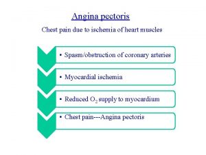Angina pectoris Chest pain due to ischemia of