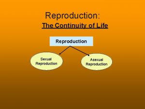 Reproduction The Continuity of Life Reproduction Sexual Reproduction
