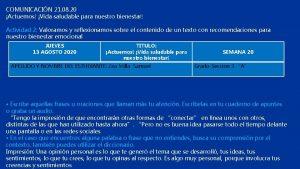 COMUNICACIN 21 08 20 Actuemos Vida saludable para