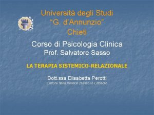 Universit degli Studi G dAnnunzio Chieti Corso di