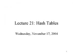 Lecture 21 Hash Tables Wednesday November 17 2004