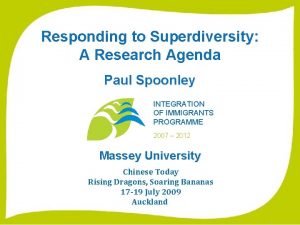 Responding to Superdiversity A Research Agenda Paul Spoonley