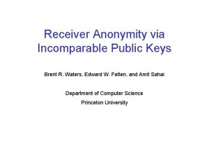 Receiver Anonymity via Incomparable Public Keys Brent R