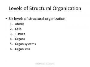 Levels of Structural Organization Six levels of structural