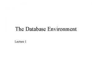 The Database Environment Lecture 1 The database environment