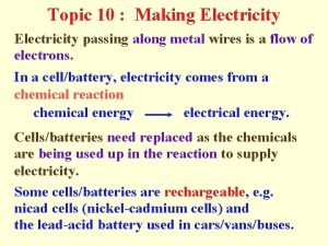 Topic 10 Making Electricity passing along metal wires