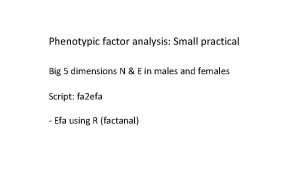 Phenotypic factor analysis Small practical Big 5 dimensions