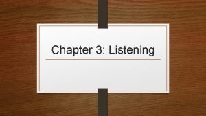 Chapter 3 Listening Listening is Important Listening does