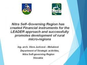 Nitra SelfGoverning Region has created Financial instruments for