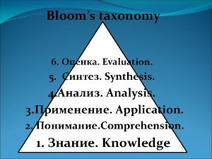 Blooms taxonomy 6 Evaluation 5 Synthesis 4 Analysis