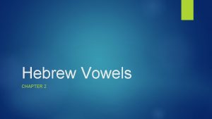 Hebrew Vowels CHAPTER 2 Introduction to Biblical Hebrew