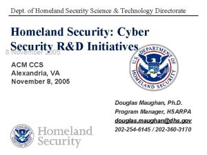 Dept of Homeland Security Science Technology Directorate Homeland