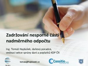 Zadrovn nesporn sti nadmrnho odpotu Ing Tom Hajduek