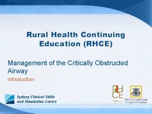 Rural Health Continuing Education RHCE Management of the