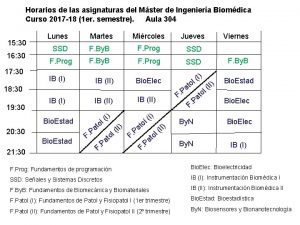 Horarios de las asignaturas del Mster de Ingeniera