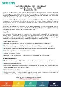 Technicien Chimiste RD CDD 1 an Activit Chimie