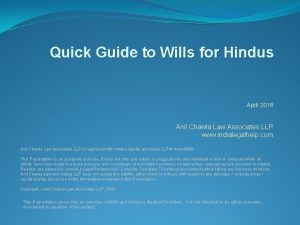 Quick Guide to Wills for Hindus April 2018