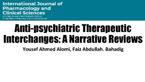 Antipsychiatric Therapeutic Interchanges A Narrative Reviews Yousef Ahmed