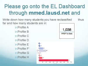 Please go onto the EL Dashboard through mmed