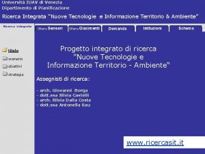 Universit IUAV di Venezia Dipartimento di Pianificazione Ricerca