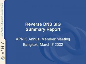 Reverse DNS SIG Summary Report APNIC Annual Member