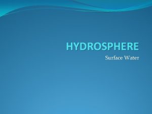 HYDROSPHERE Surface Water Surface Water Runoff is excess
