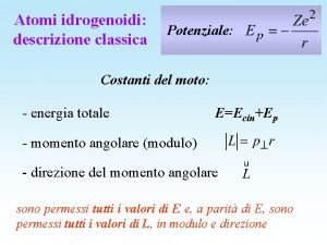 Atomi idrogenoidi descrizione classica Potenziale Costanti del moto