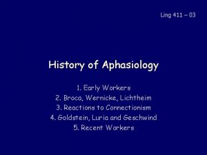 Ling 411 03 History of Aphasiology 1 Early