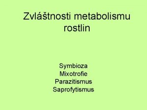 Zvltnosti metabolismu rostlin Symbioza Mixotrofie Parazitismus Saprofytismus Mixotrofiemasorav