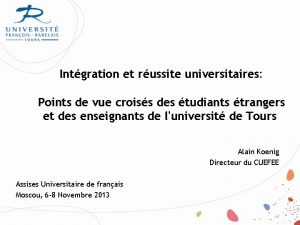 Intgration et russite universitaires Points de vue croiss