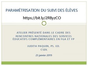 PARAMTRISATION DU SUIVI DES LVES https bit ly2