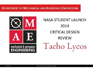 DEPARTMENT OF MECHANICAL AND AEROSPACE ENGINEERING NASA STUDENT