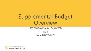 Supplemental Budget Overview ESSB 6168 As Enacted 04032020