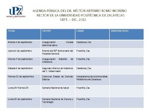 AGENDA PBLICA DEL DR HCTOR ARTEMIO ROMO MORENO