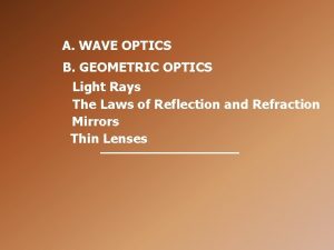 A WAVE OPTICS B GEOMETRIC OPTICS Light Rays