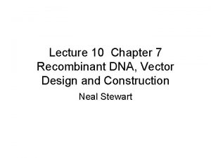 Lecture 10 Chapter 7 Recombinant DNA Vector Design