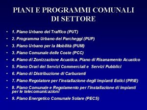 PIANI E PROGRAMMI COMUNALI DI SETTORE 1 Piano