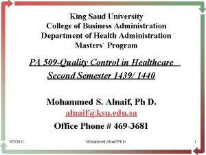 King Saud University College of Business Administration Department